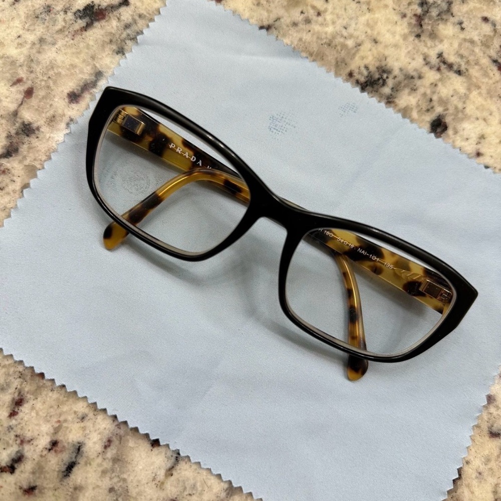 Prada Black Front Eyeglasses with Tortoiseshell Temples